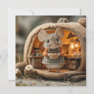 Schattige Kleine Muis in Knuszeikhuis Feestdagenkaart
