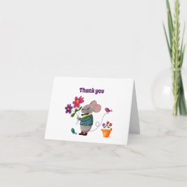 Schattige Kleine Muis met Bloemen Bedankkaart