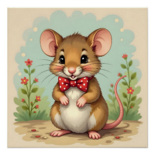 Schattige kleine muis met stropdas perfect poster