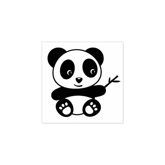 Schattige Kleine Panda Die een Bamboestok Vasthoud Rubberstempel (Afrduk)