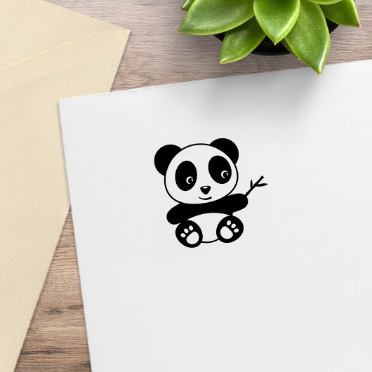 Schattige Kleine Panda Die een Bamboestok Vasthoud Rubberstempel