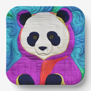 Schattige kleine panda - Quilt-like design Papieren Bordje
