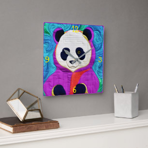 Schattige kleine panda - Quilt-like design Vierkante Klok