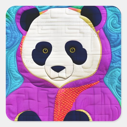 Schattige kleine panda - Quilt-like design Vierkante Sticker (Voorkant)