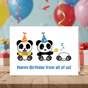 Schattige Kleine Pandas op Witte Verjaardag van Ie Kaart