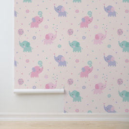 Schattige Kleine pastel Olifanten roze lila muntcr Behang