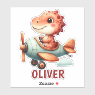 Schattige Kleine Piloot Dinosaurus Vliegend Vliegt Sticker