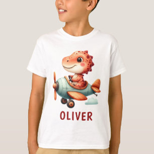 Schattige Kleine Piloot Dinosaurus Vliegend Vliegt T-shirt
