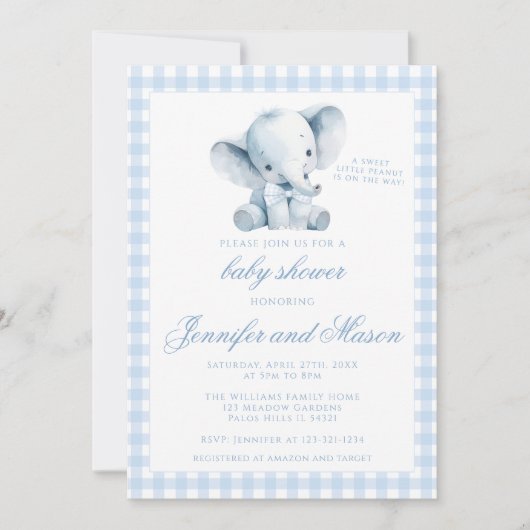 Schattige Kleine Pinda Blauwe Olifant Baby Jongen  Kaart (Voorkant)