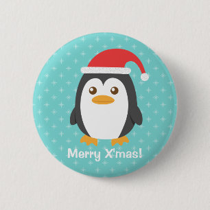 Schattige Kleine Pinguïn met Kerstman Hoed Kerst K Ronde Button 5,7 Cm