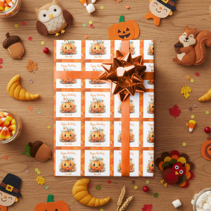 Schattige Kleine Pompoen Verjaardag Cadeaupapier