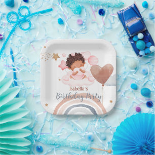 Schattige kleine prinses afro meisjes ballon verja papieren bordje