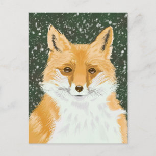 Schattige kleine rode vos - in de sneeuw. briefkaart