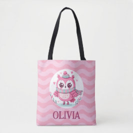Schattige kleine roze uil met sjaal tote bag