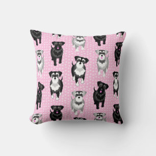 Schattige Kleine Schnauzers Roze Retro Stijl Kussen