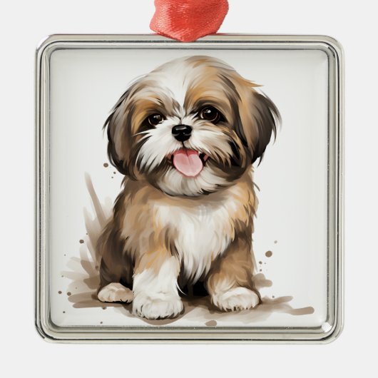 SCHATTIGE KLEINE SHIH TZU PUPPY HOND METALEN ORNAMENT (Voorkant)
