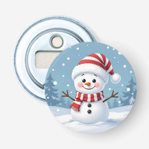 Schattige kleine sneeuwman met sjaal en hoed button flesopener