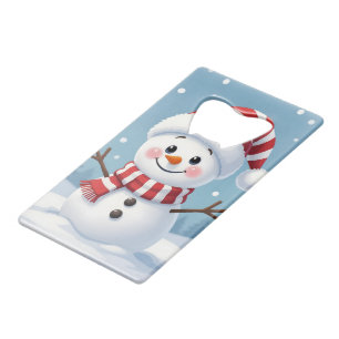 Schattige kleine sneeuwman met sjaal en hoed creditkaart flessenopener