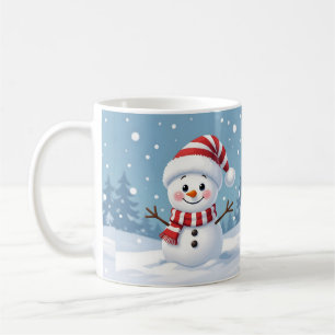 Schattige kleine sneeuwman met sjaal en hoed koffiemok
