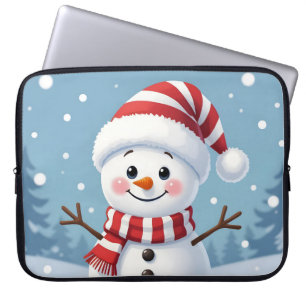 Schattige kleine sneeuwman met sjaal en hoed laptop sleeve