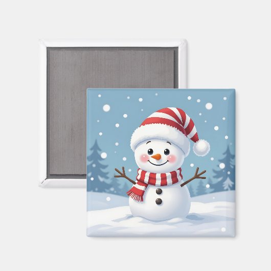 Schattige kleine sneeuwman met sjaal en hoed magneet (Voorkant / Achterkant)