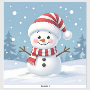 Schattige kleine sneeuwman met sjaal en hoed sticker