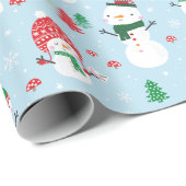 Schattige Kleine Sneeuwmannen met kerstbomen op li Cadeaupapier (Rol Hoek)