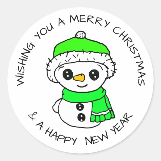Schattige kleine Snowman Hand Drawn Kerstmis Ronde Sticker (Voorkant)