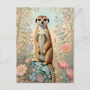 Schattige Kleine Stokstaart Pastel Bloemen Briefkaart