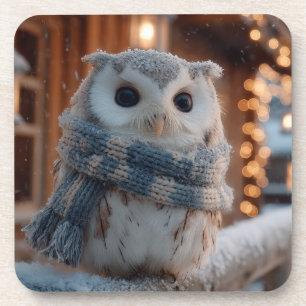 Schattige kleine uil met gebreide winter sjaal bier onderzetter