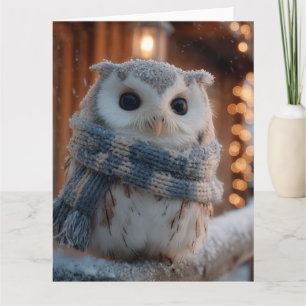 Schattige kleine uil met gebreide winter sjaal kaart