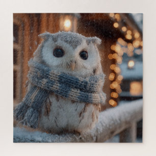 Schattige kleine uil met gebreide winter sjaal  legpuzzel