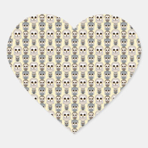Schattige Kleine Uilpatroon op Lichtgeel Hart Sticker