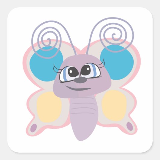 schattige kleine vector vlinder cartoon vierkante sticker (Voorkant)