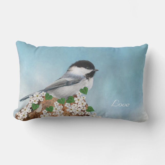 Schattige Kleine Vogel, Bloemen & Kalligrafie Kussen (Voorkant)