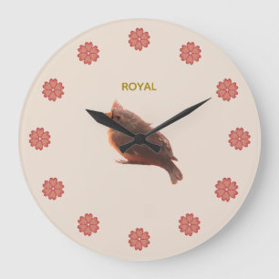Schattige Kleine Vogel & Bloemen op Beige Grote Klok