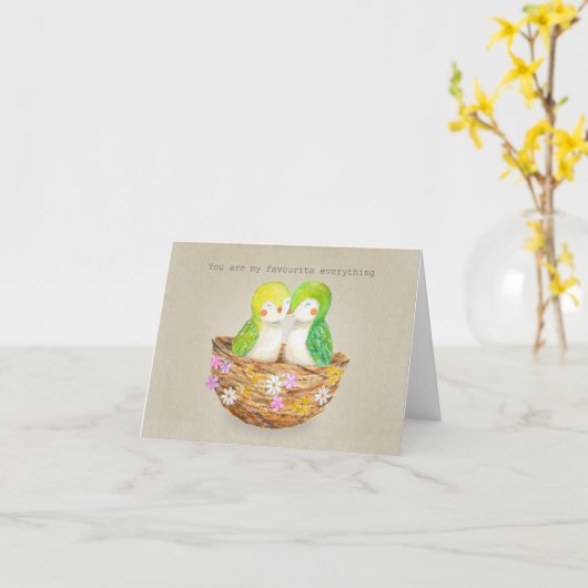 Schattige kleine vogeltjes Snuggling Nest Jubileum Kaart (Gele Bloem)