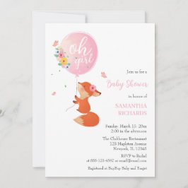 Schattige kleine vos die met ballon vliegt kaart