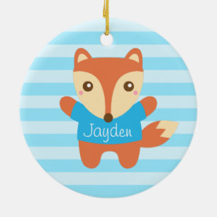 Schattige kleine vos in het blauw, voor kinderen keramisch ornament