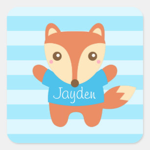 Schattige kleine vos in het blauw, voor kinderen vierkante sticker