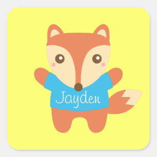 Schattige kleine vos in het blauw, voor kinderen vierkante sticker