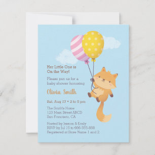 Schattige Kleine Vos met Ballonnen Baby Shower Kaart