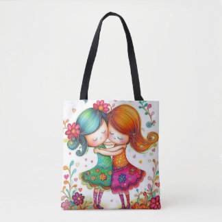 Schattige kleine vriendinnen tote bag