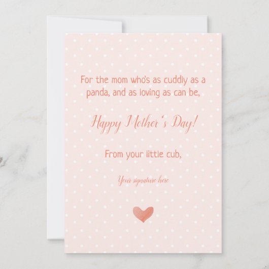 Schattige Kleine Waterverf Panda Liefde Moederdag Kaart (Achterkant)