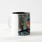 Schattige kleine winterblauwe bosvogel tweekleurige koffiemok (Voorkant links)