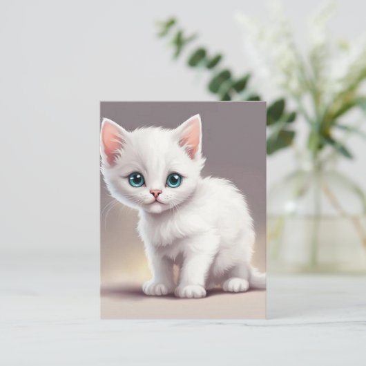 Schattige kleine witte kitten briefkaart (Staand voorkant)