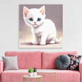 Schattige kleine witte kitten canvas afdruk (Insitu (Woonkamer))