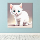 Schattige kleine witte kitten canvas afdruk (Insitu (Houten vloer))