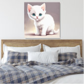 Schattige kleine witte kitten canvas afdruk (Insitu (Slaapkamer))