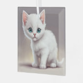 Schattige kleine witte kitten glas ornament (Voorkant links)